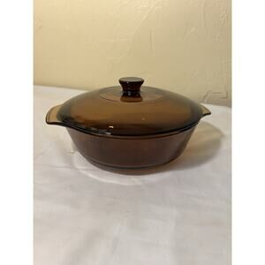 Anchor Hocking 1.5 Qt Amber Brown Casserole Dish w/ Lid Glass 472